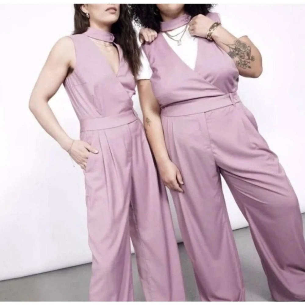 Wildfang Women's Empower Choker Collar Wide Leg High Waist Jumpsuit - Mauve 26W